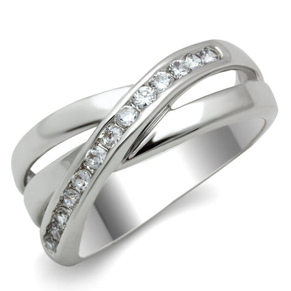 MA3W128 - Rhodium Brass Ring with AAA Grade CZ  in Clear