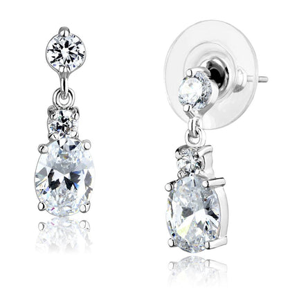 MA3W1290 - Rhodium Brass Earrings with AAA Grade CZ  in Clear