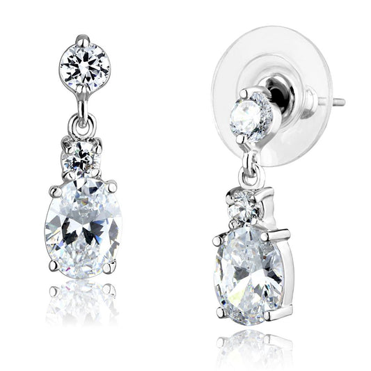 MA3W1290 - Rhodium Brass Earrings with AAA Grade CZ  in Clear