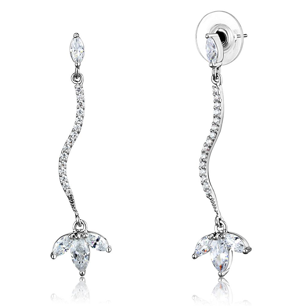 MA3W1291 - Rhodium Brass Earrings with AAA Grade CZ  in Clear
