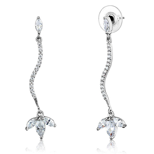 MA3W1291 - Rhodium Brass Earrings with AAA Grade CZ  in Clear