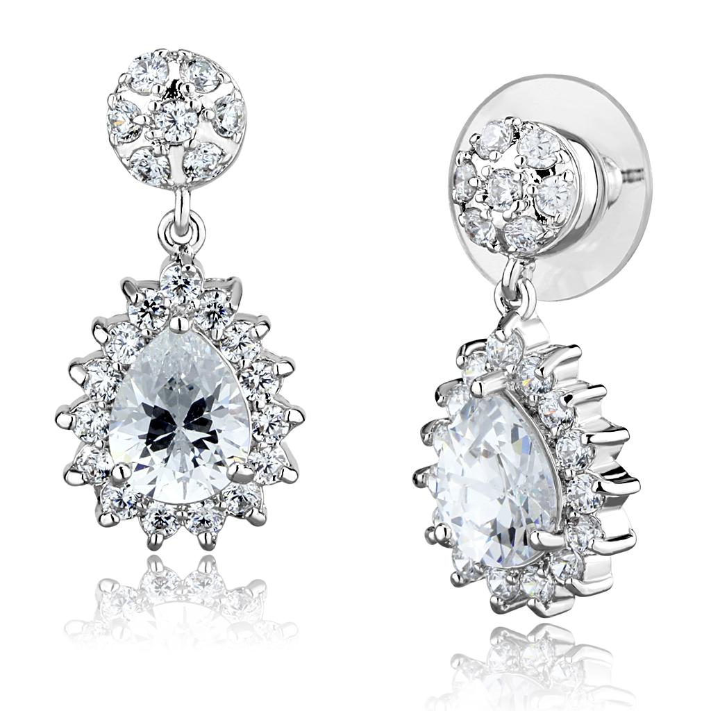 MA3W1292 - Rhodium Brass Earrings with AAA Grade CZ  in Clear