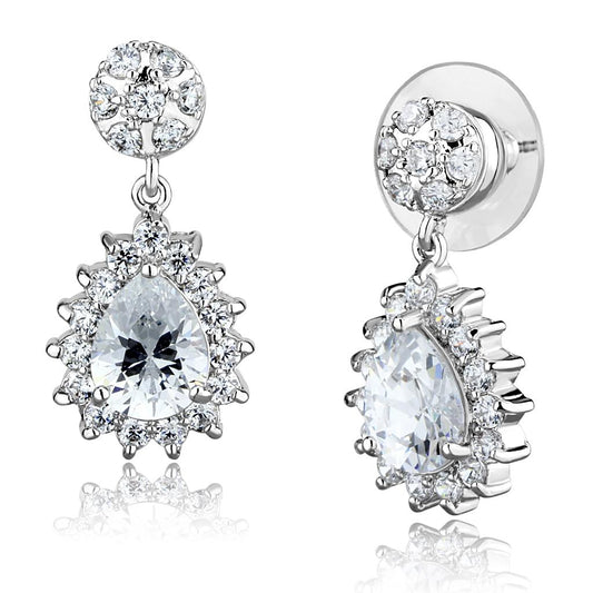 MA3W1292 - Rhodium Brass Earrings with AAA Grade CZ  in Clear