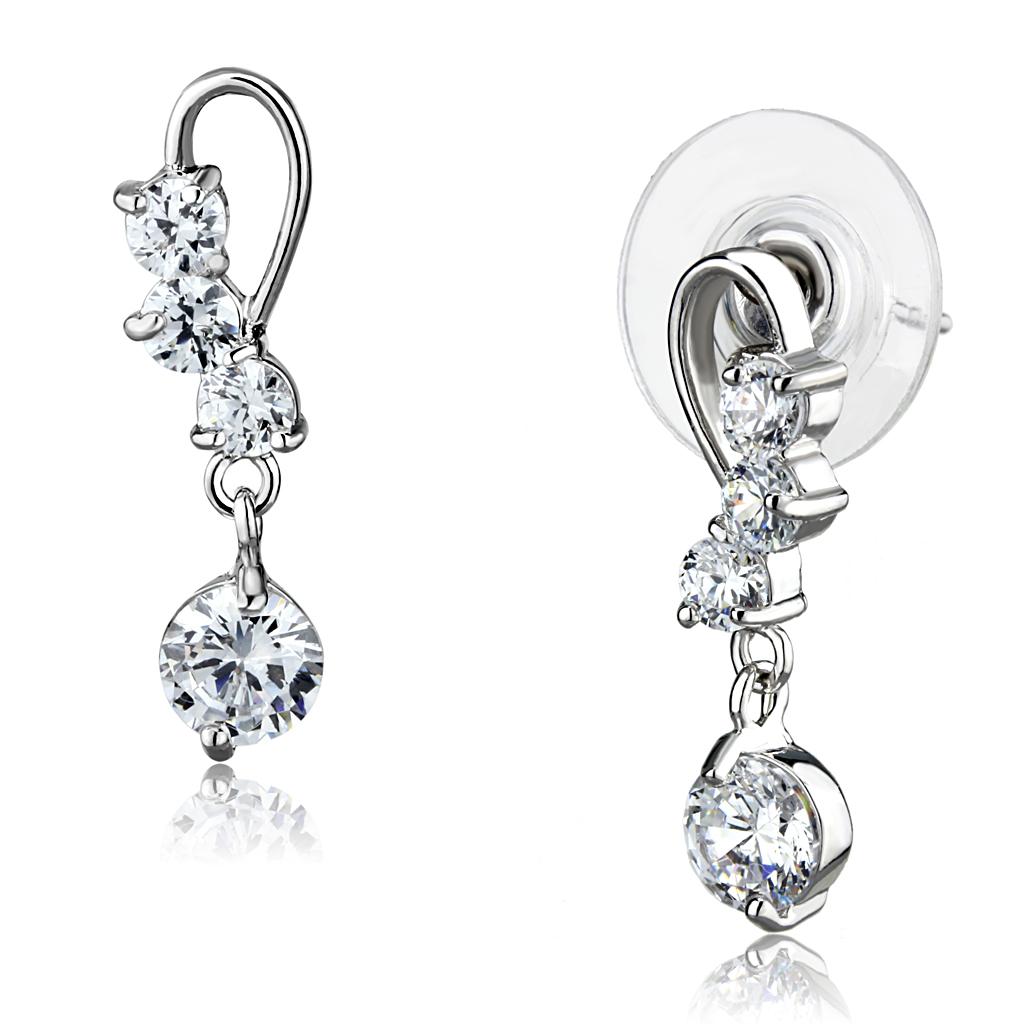 MA3W1293 - Rhodium Brass Earrings with AAA Grade CZ  in Clear