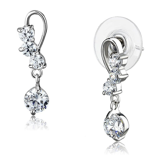 MA3W1293 - Rhodium Brass Earrings with AAA Grade CZ  in Clear