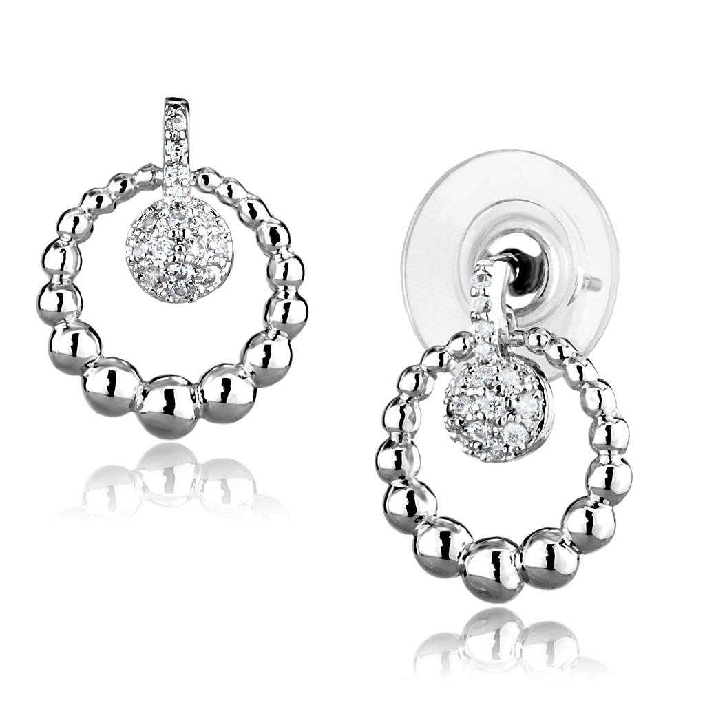 MA3W1296 - Rhodium Brass Earrings with AAA Grade CZ  in Clear