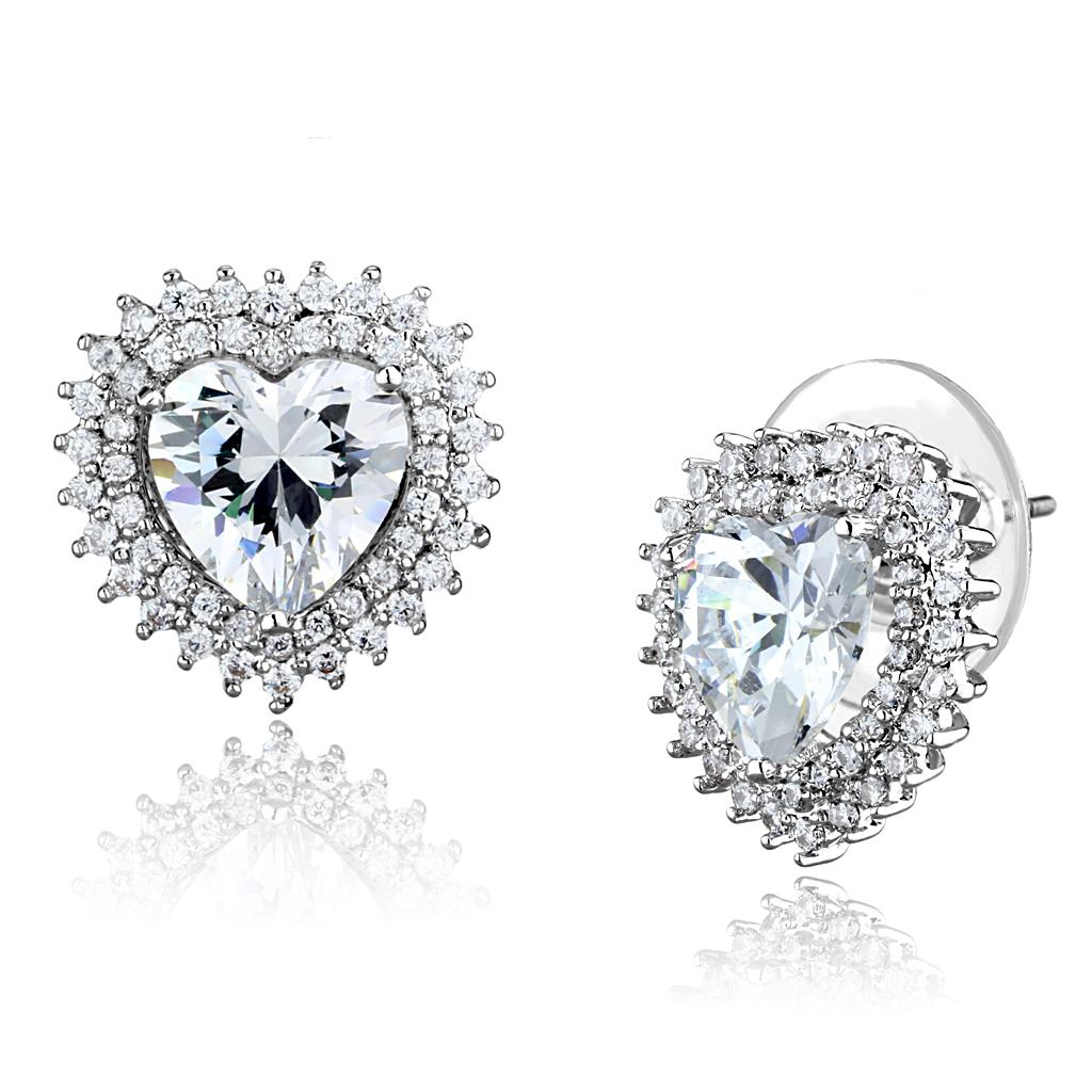 MA3W1298 - Rhodium Brass Earrings with AAA Grade CZ  in Clear
