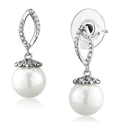 MA3W1301 - Rhodium Brass Earrings with Synthetic Pearl in White