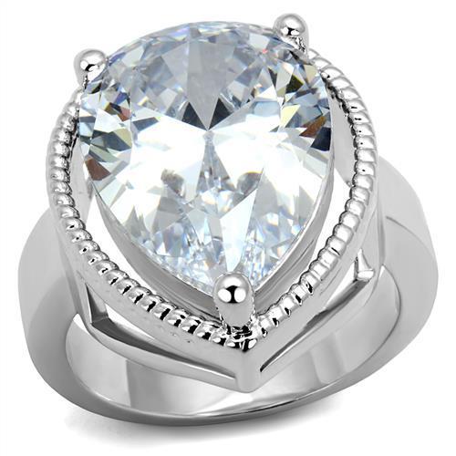 MA3W1305 - Rhodium Brass Ring with AAA Grade CZ  in Clear