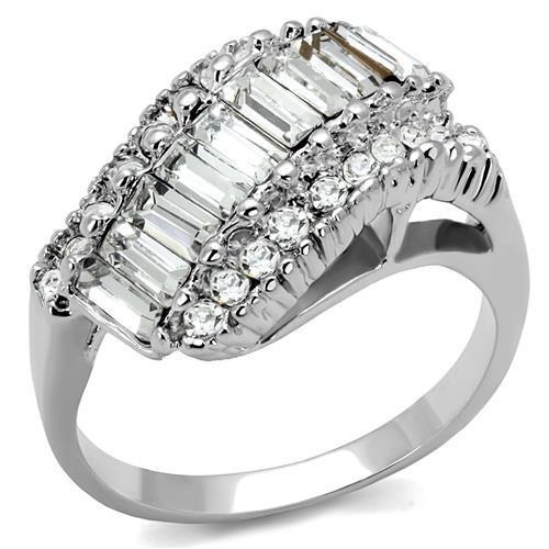 MA3W1306 - Rhodium Brass Ring with Top Grade Crystal  in Clear
