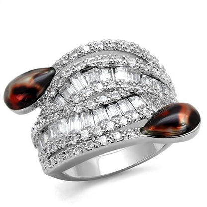 MA3W1307 - Rhodium Brass Ring with AAA Grade CZ  in Clear