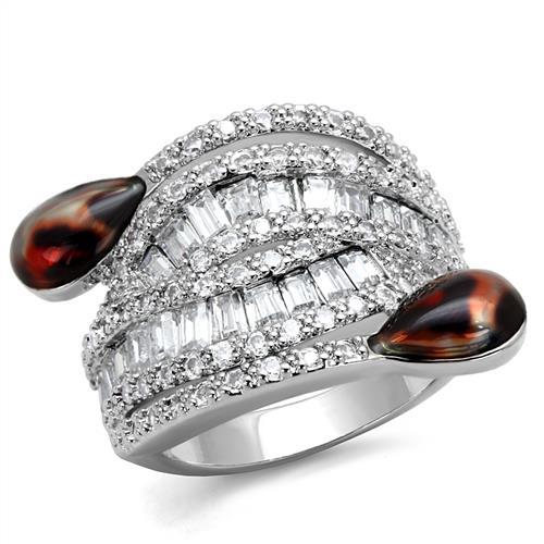 MA3W1307 - Rhodium Brass Ring with AAA Grade CZ  in Clear