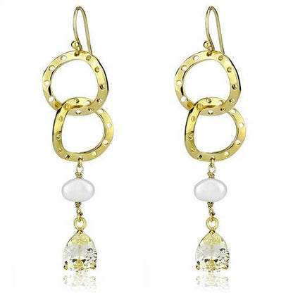 MA3W1312 - Gold Brass Earrings with Semi-Precious Pearl in White