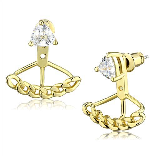 MA3W1313 - Gold Brass Earrings with AAA Grade CZ  in Clear