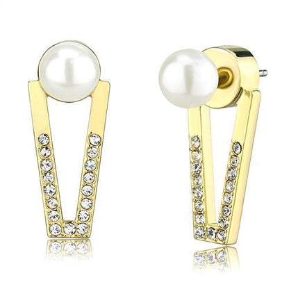 MA3W1315 - Gold Brass Earrings with Synthetic Pearl in White