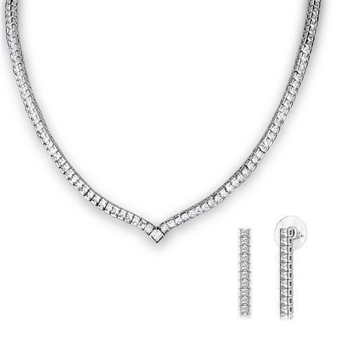 MA3W1316 - Rhodium Brass Jewelry Sets with AAA Grade CZ  in Clear