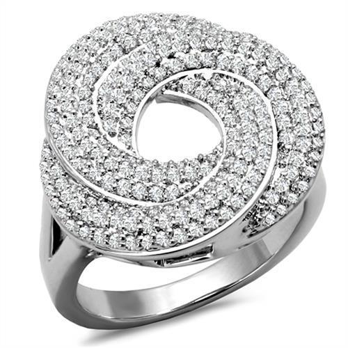 MA3W1319 - Rhodium Brass Ring with AAA Grade CZ  in Clear