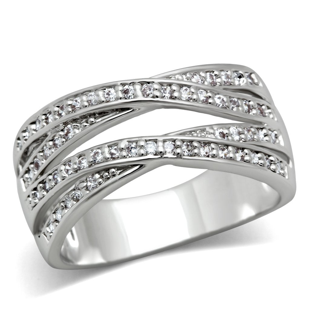 MA3W131 - Rhodium Brass Ring with AAA Grade CZ  in Clear