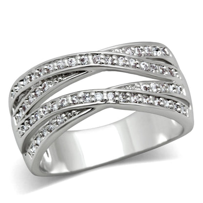 MA3W131 - Rhodium Brass Ring with AAA Grade CZ  in Clear