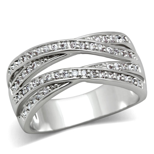 MA3W131 - Rhodium Brass Ring with AAA Grade CZ  in Clear