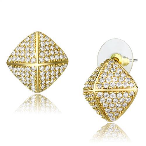 MA3W1323 - Gold Brass Earrings with AAA Grade CZ  in Clear