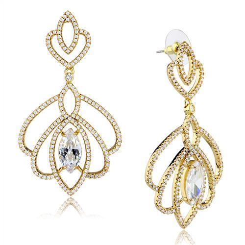 MA3W1324 - Gold Brass Earrings with AAA Grade CZ  in Clear