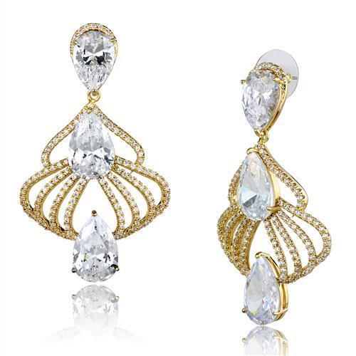 MA3W1325 - Gold Brass Earrings with AAA Grade CZ  in Clear