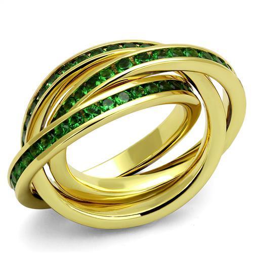 MA3W1327 - Gold Brass Ring with Synthetic Synthetic Glass in Emerald