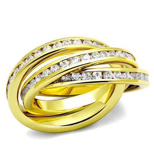 MA3W1330 - Gold Brass Ring with AAA Grade CZ  in Clear