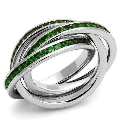 MA3W1332 - Rhodium Brass Ring with Synthetic Synthetic Glass in Emerald