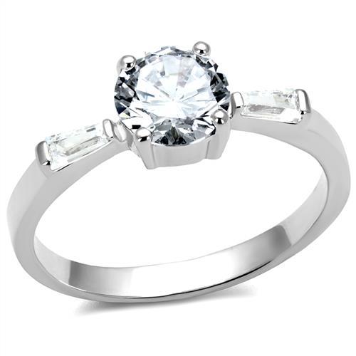 MA3W1339 - Rhodium Brass Ring with AAA Grade CZ  in Clear