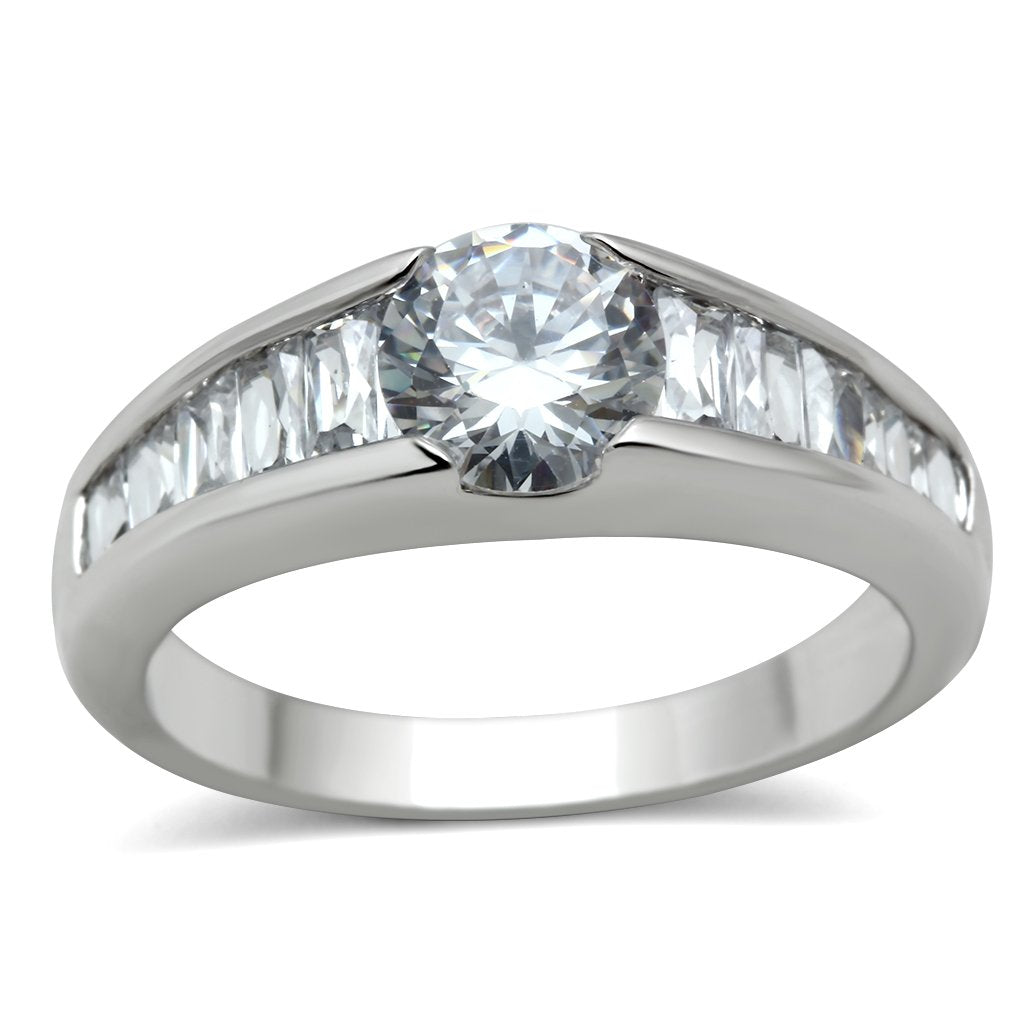 MA3W133 - Rhodium Brass Ring with AAA Grade CZ  in Clear