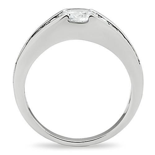 MA3W133 - Rhodium Brass Ring with AAA Grade CZ  in Clear