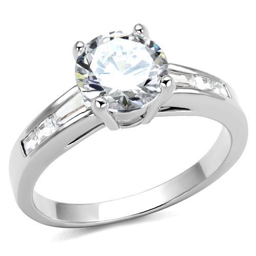MA3W1341 - Rhodium Brass Ring with AAA Grade CZ  in Clear