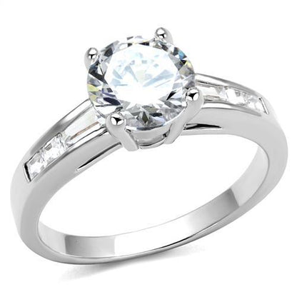 MA3W1341 - Rhodium Brass Ring with AAA Grade CZ  in Clear