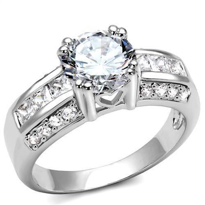 MA3W1344 - Rhodium Brass Ring with AAA Grade CZ  in Clear