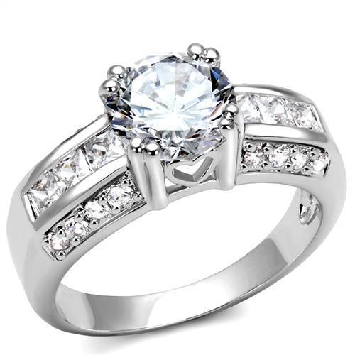 MA3W1344 - Rhodium Brass Ring with AAA Grade CZ  in Clear