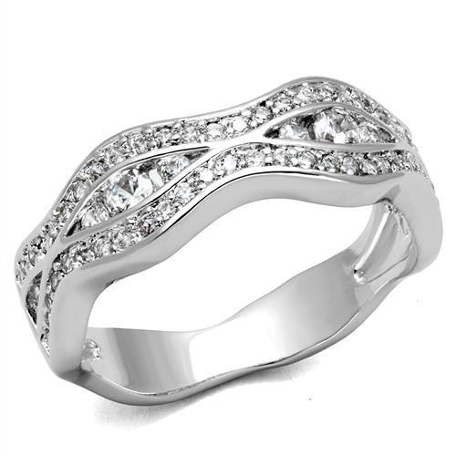MA3W1345 - Rhodium Brass Ring with AAA Grade CZ  in Clear