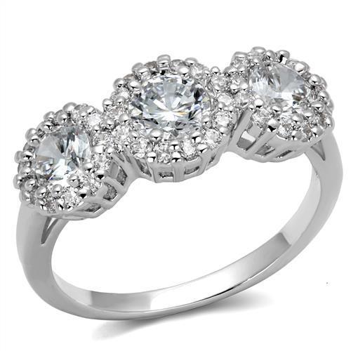 MA3W1347 - Rhodium Brass Ring with AAA Grade CZ  in Clear