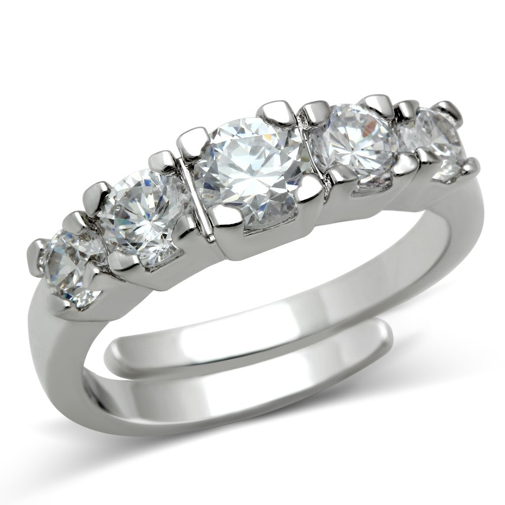 MA3W134 - Rhodium Brass Ring with AAA Grade CZ  in Clear