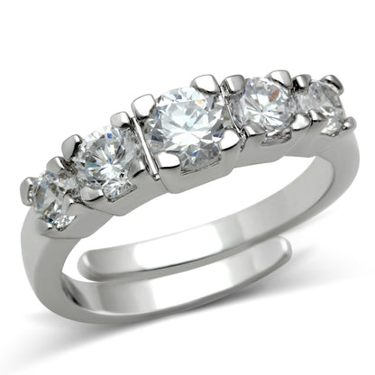 MA3W134 - Rhodium Brass Ring with AAA Grade CZ  in Clear