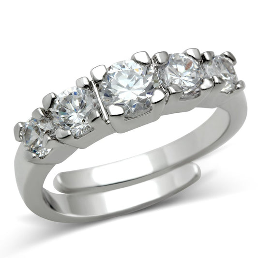 MA3W134 - Rhodium Brass Ring with AAA Grade CZ  in Clear