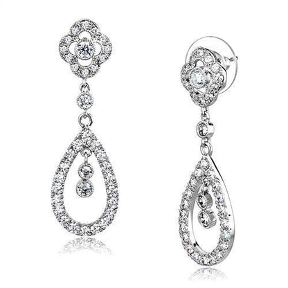 MA3W1351 - Rhodium Brass Earrings with AAA Grade CZ  in Clear