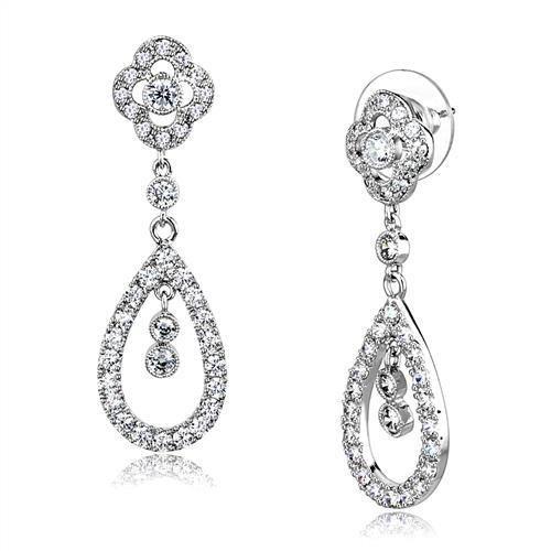 MA3W1351 - Rhodium Brass Earrings with AAA Grade CZ  in Clear