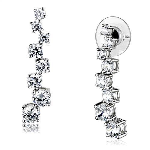 MA3W1352 - Rhodium Brass Earrings with AAA Grade CZ  in Clear