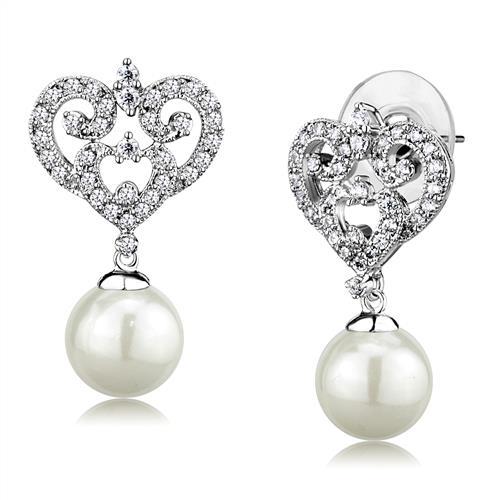 MA3W1353 - Rhodium Brass Earrings with Synthetic Pearl in White