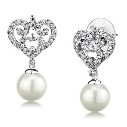 MA3W1353 - Rhodium Brass Earrings with Synthetic Pearl in White
