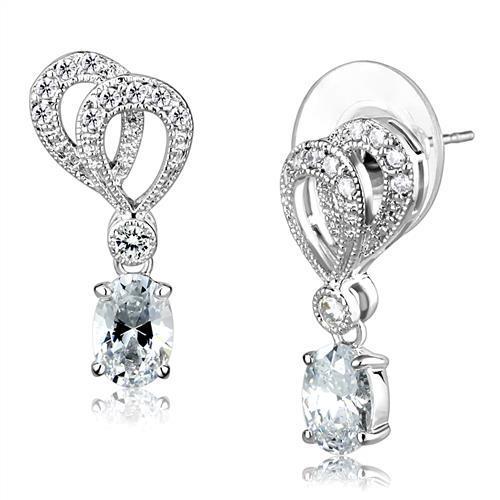 MA3W1355 - Rhodium Brass Earrings with AAA Grade CZ  in Clear