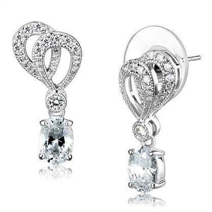 MA3W1355 - Rhodium Brass Earrings with AAA Grade CZ  in Clear