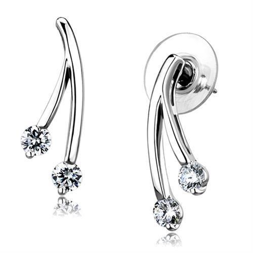 MA3W1356 - Rhodium Brass Earrings with AAA Grade CZ  in Clear